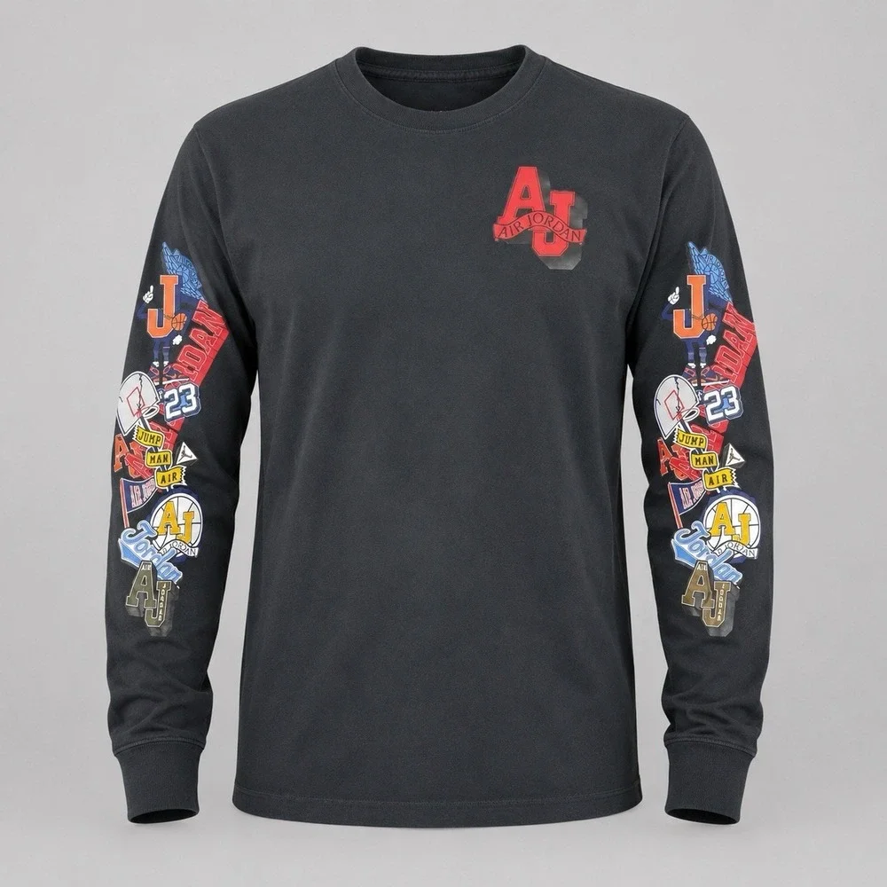 Nike Air Jordan Jumpman Graphic Print Long Sleeve Shirt Men's Large Black